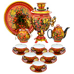 0090309- Самовар эл.3л с Сервизом на 6 перс."КЛУБНИКА"