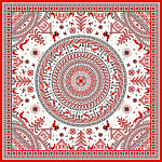 500005 Сувенирный платок "Мезенская роспись", 90*90, 70% шёлк 30% вискоза МД Нины Ручкиной