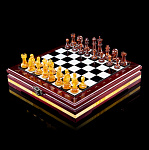 Шахматы в ларце с янтарными фигурами "Янтарный Кенигсберг"