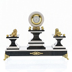 0049962 Нат.камень ЧАСЫ-ШАР со ЛЬВОМ Бел.мрамор