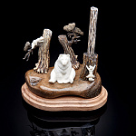 0057999/18*20*12см Кость. Композиция Подставка под ручку "МЕДВЕДЬ"  Авт. работа