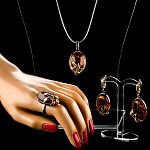 0025378 Серебро 925 КОМПЛЕКТ кольцо8,10; серьги11,52, подвеска7,10