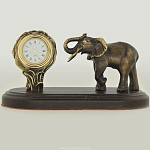 0139246/часы Бронза Скульптура "Слон" средний подст.дерево