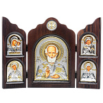 0052386/34*24см/5002619231 Икона Триптих5 "Николай Чудотворец"шелкогр/позолота/серебр