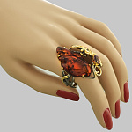 720049/фиан/12,25г  Серебро 925* КОЛЬЦО вст.Янтарь -фианит/жемч. р/п