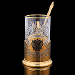 0064617/7386 Златоуст Подстаканник "Герб РФ"+ложка , в П/У SUV 7386