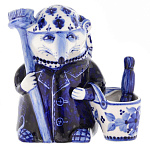 0060846  Гжель Скульптура "Крыса-клининг-менеджер"  Авт. Черновы Л.и В.