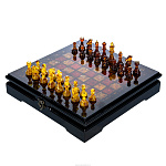 Шахматы с инкрустацией и фигурами из янтаря "Амбассадор" 32х32 см