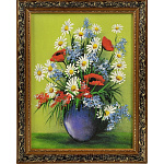 24872/1682-дерево Нат.камень КАРТИНА "Ромашки/ПОЛЕВЫЕ ЦВЕТЫ" 40*60см багет-дерево(1682)