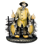 6098 Резьба по дереву Скульптура "Рыбак с уловом" (2 рыбы)