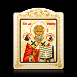 0066570-0068 Икона рукописная Николай Чудотворец перламутр 160-195 мм белая рама