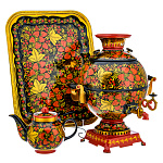 0021414-5л ХОХЛОМА  Самовар электр. 5л "ЯГОДКИ"поднос+чайник 