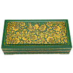 0072734 Хохлома Шкатулка ЗОЛОТАЯ КУДРИНА на зеленом 33*16,5*8,5 см (в/кат.) 35160090340