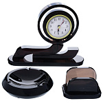 0019019 Обсидиан НАБОР НАСТОЛЬНЫЙ "ВОЛНА": часы, визитница, пепельница