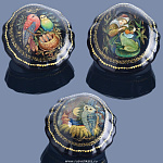 -С  лаковая миниатюра ШКАТУЛКА-ракушка "СОВА" 8*8*4см Авт.Краснов