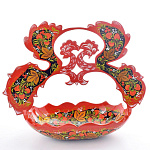 2043/КР/ягоды -черный фон Хохлома Сухарница "ПТИЦЫ" 40*33*18см