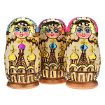 0011938-5м-18см  Матрешка ХРАМ (с выжиганием) 5 мест 18см  