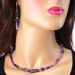  КОМПЛЕКТ С АМЕТИСТОМ колье + серьги ,серебрение