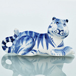 0027346 Гжель Скульптура "ТИГР" 7,5*4см  Авт.Черновы Л.и В 