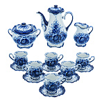 091032/коб Гжель Сервиз Кофейный "Тюльпан"  на 6 п. Авт. Алехин С.С. 