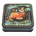 0044943/12*12см  Лаковая миниатюра Палех ШКАТУЛКА "Гадание" Девяткина