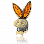 Брошь с янтарем "Зайчик Плэйбой", фотография 2. Интернет-магазин ЛАВКА ПОДАРКОВ