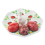 Тарелка-пасхальница с ручной росписью "Кролик" на 8 яиц