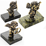 0034513/ФР-кольца Нат.камень СКУЛЬПТУРА "Ангел" в ассортименте Змеевик Бронза