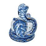 006531 Гжель Скульптура СИМВОЛ ГОДА "Змей-искуситель" в зол Н-10,5см L6,5см В 7,5см