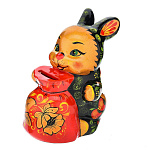 0042501 Хохлома Скульптура КОПИЛКА "ЗАЯЦ С МЕШКОМ" 13*16см фарфор