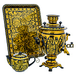 202532 Самовар электрический "ЦВЕТЫ" на черн,желудь, 3 л,подн прямоуг