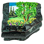 29087/1061 Нат.камень Шкатулка  ПЕЙЗАЖ  ЛЕТО с камен крошкой Змеевик 110*90*70 мм