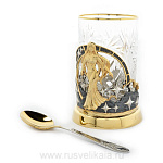 23948 Златоуст Подстаканник"Дева"с ложкой, позолота, Никель, Хрусталь, в П/У