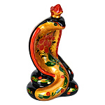 100232 Хохлома СИМВОЛ ГОДА 2025 ЗМЕЯ "КОРОЛЕВСКАЯ КОБРА" черная ок.6,5*11,5*5,5см керамика