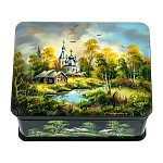 200633 Художественная роспись Шкатулка "Лето в деревне", перламутр, 10,5*6*6 см