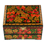 Шкатулка "Птичка и клубника". Хохлома