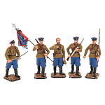 0061854 Оловянная миниатюра "Николай II и казаки конвой 1914 г."  (композиция из 5 фигур)