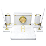 6569-белый Нат камень Настольный набор Мрамор (белый), Бронза, позолота 6 предметов