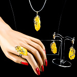 0025535 Серебро 925 Комплект серьги 8-10гг,; кольцо 6,79г, подвеска 4-5гг