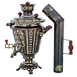 202721 КОМПЛЕКТ КОМБИНИРОВАННЫЙ Самовар+труба ОРНАМЕНТ рюмка,бурая патина 5 л