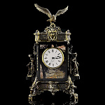 2997 /8047 Нат.камень КАМИННЫЕ ЧАСЫ"ОХОТА" бронза, яшма 250*190*440мм 15кг