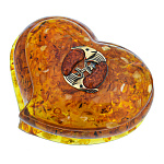 300838-НП Изделия из янтаря Шкатулка Сердце со знаком задика "РЫБА" малый 14*10*7см