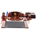 0039457 Нат.камень Письменный набор из обсидиана "НАЧАЛЬНИК" 21 предмет