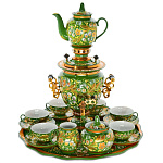  Хохлома  САМОВАР 3л+поднос+чайник "ЛАНДЫШИ" зеленый