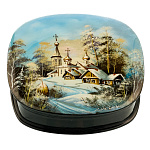 Шкатулка с художественной росписью "Зима в деревне"
