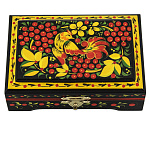 0074837/12*8см Хохлома Шкатулка прямоугольнаяПТИЦА/МАЛИНА12*8*3 см  Н0004