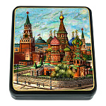 200406 ШКАТУЛКА с росписью " МОСКВА. Храм Василия Блаженного"лето,перламутр,13*15*4,5 см