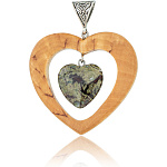 202871 Нат.дерево КУЛОН ДВА СЕРДЦА, Карел береза, яшма