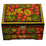 Шкатулка деревянная для украшений "Птичка и малина". Хохлома