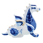 0072176 Гжель Скульптура  "ДРАКОН" в коб,золоте 80*30*75 мм